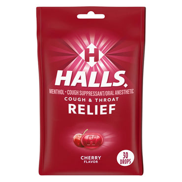 8 Pack - Halls Relief Menthol Cough Drops Cherry Flavor 30 Count Each