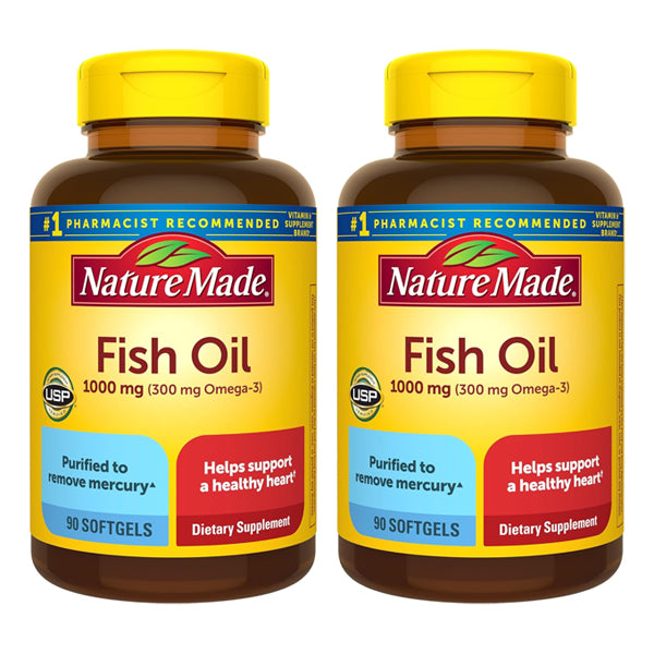 2 Pack - Nature Made Fish Oil 1000 mg Softgels Fish Oil Supplements 90 Count Each