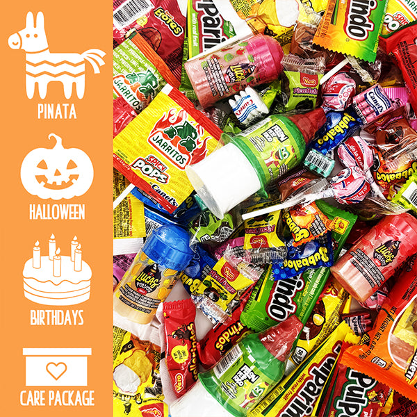 The 100 Piece Mexican Candy Variety Bulk Pack by Deal Society features assorted, individually wrapped Dulces Mexicanos—perfect for piñatas, Halloween, birthdays, or care packages. Ideal as a bulk treat for any celebration!.
