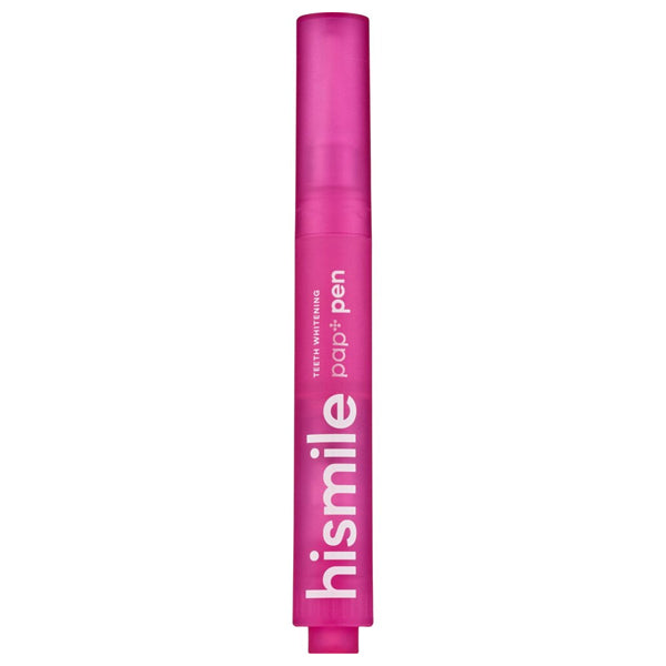 A 2 Pack of Hismile PAP+ Teeth Whitening Pens (3ml each) for a brighter smile, shown upright with white Hismile branding and text on the pink body.