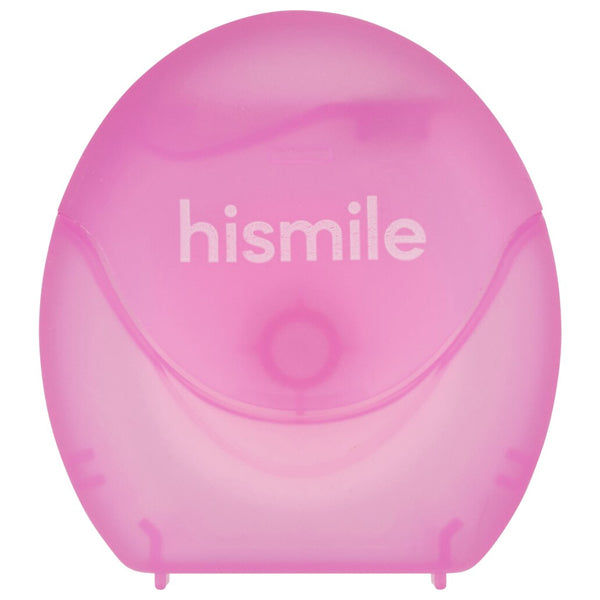 A pink, oval Hismile container keeps your Hismile Watermelon Flavored Dental Floss 27yd (4 pack) organized and fresh—ideal for storing oral care essentials.
