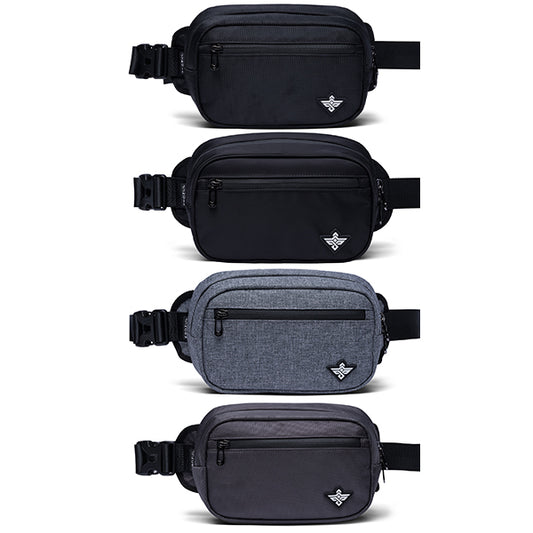 The Erozul Fortuna Smell Proof Fanny Pack Crossbody Bag comes in black, dark grey, light grey, and charcoal with a front zipper, water-resistant fabric, and a small Erozul logo at the bottom corner.