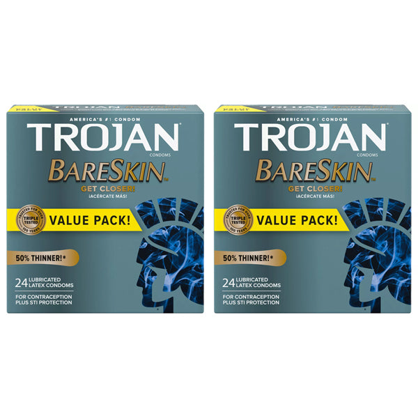 2 Pack - Trojan Bareskin Premium Lubricated Condoms 24 Count Each