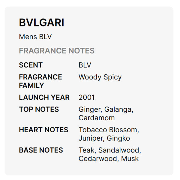 Bvlgari BLV Pour Homme Eau De Toilette Spray for Men 3.4oz
