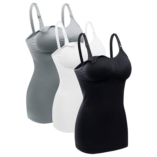 3 Pack - BRLIDO Womens Nursing Tank Tops Built in Bra for Breastfeeding Medium