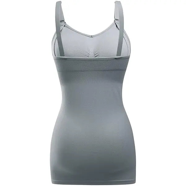 BRLIDO Womens Nursing Tank Top Built in Bra Breastfeeding Maternity, shown in gray with adjustable straps and nursing clasps, displayed on a plain white background.