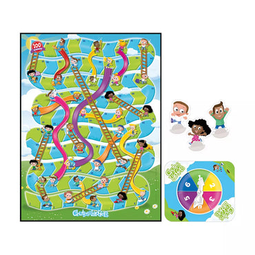 The Hasbro Chutes & Ladders Board Game for Kids (2-4 Players) includes a bright game board, four character pieces, and a spinner—ideal for family nights or as a fun kids’ game!.