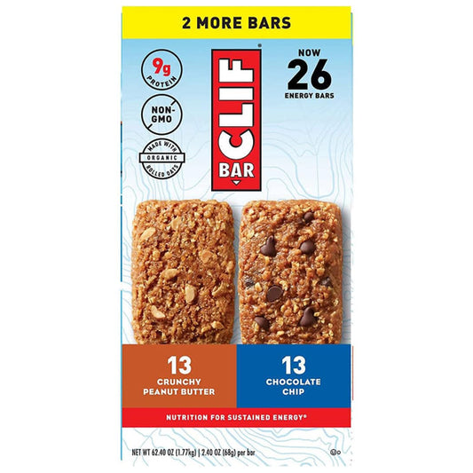 26 Pack - Clif Bar Variety Pack Crunchy Peanut Butter and Chocolate Chip 2.40oz