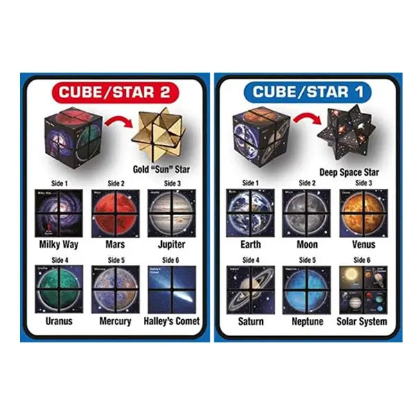 California Creations The Amazing Star Cube Cosmos Edition by California Creations transforms from a cube into a star using two instructional cards and features planets, comets, and galaxies on each side for a cosmic puzzle experience.