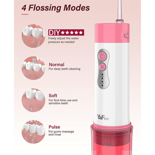 Water Flosser Oral Irrigator Portable Water Teeth Cleaning Pick With 5 Tips - Pink