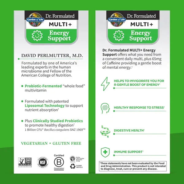 2 Pack - Garden of Life Dr. Formulated Multi+ Energy Support 30 Capsules Garden of Life