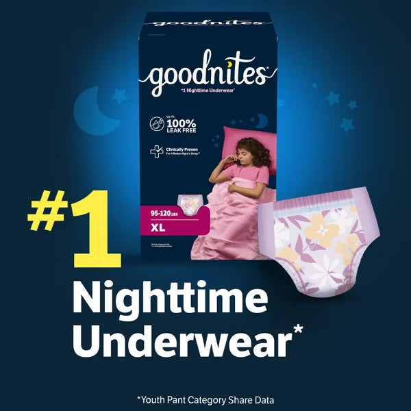 Goodnites Girls Nighttime Bedwetting Disposable Underwear Size XL 28 ct Goodnites
