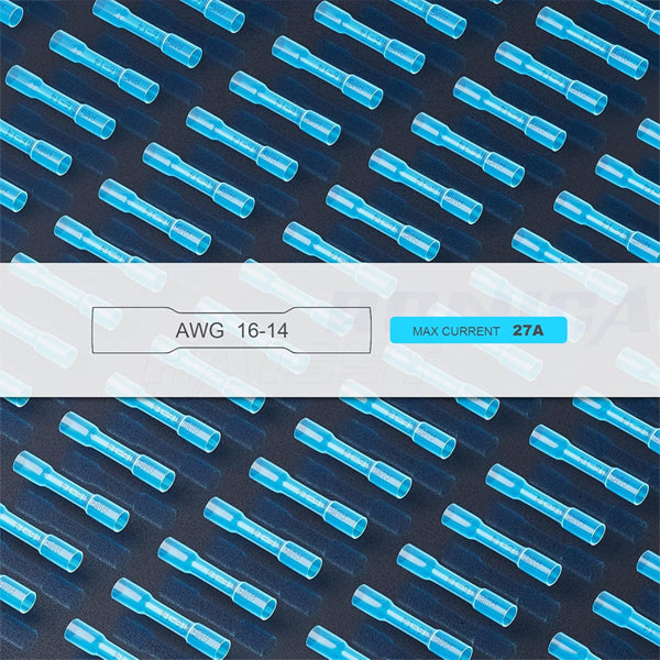 200 Count - Haisstronica 16-14 Awg Blue Heat Shrink Butt Wire Connectors haisstronica