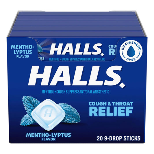 HALLS Cough and Throat Relief Mentho-Lyptus Cough Drops 20 Sticks of 9 180 Total