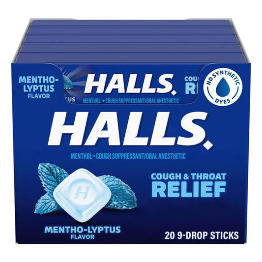 HALLS Cough and Throat Relief Mentho-Lyptus Cough Drops 20 Sticks of 9 180 Total Halls