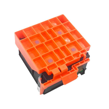The SAIBOYA T320 320 Ink Cartridge Replacement features a black base and orange cap with a grid pattern, designed for the E-PictureMate PM-400 printer and known for its high page yield.