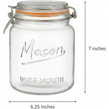 4 Pack - Large Wide Mouth Glass Mason Half Gallon Food Storage & Canning Jars