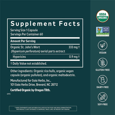 Gaia Herbs St. John's Wort Stress Support 60 Vegan Capsules Gaia Herbs