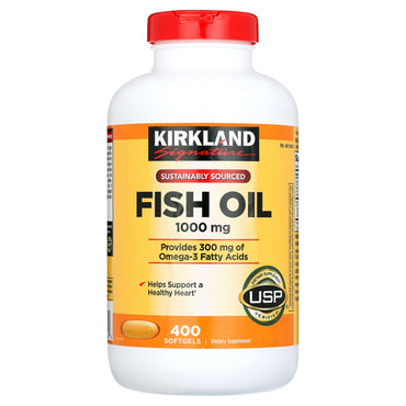 2 Pack - Kirkland Signature Fish Oil 1000 mg. Supports Healthy Heart - 400 Softgels Kirkland