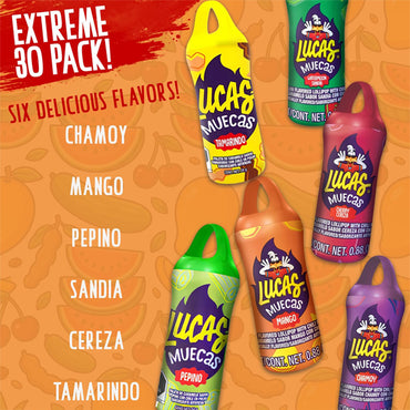 Lucas Muecas Mexican Lollipop with Chili Powder Candy 30 Count Variety Pack