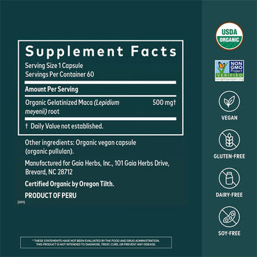 Gaia Herbs Maca Root Caffeine-Free Energy Supplement 60 Vegan Capsules Gaia Herbs