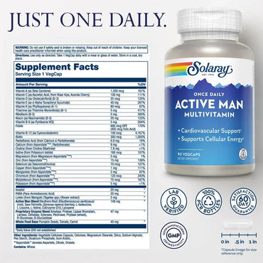 Solaray Once Daily Active Man Multivitamin Supplement 90 VegCaps Solaray
