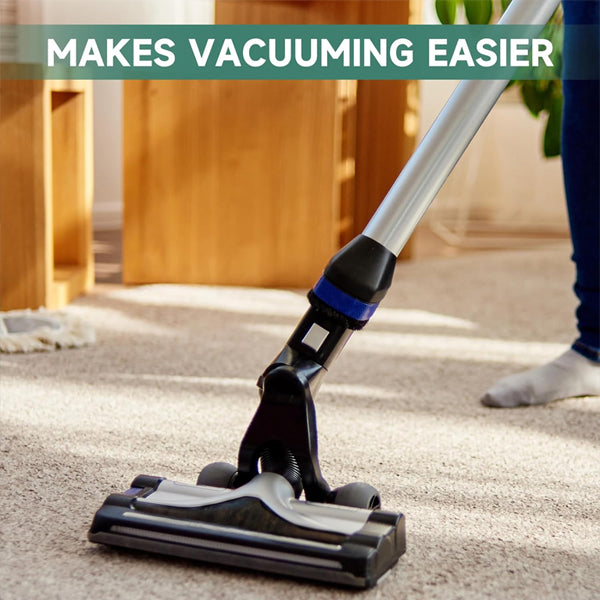A vacuum cleaner glides over beige carpet, text reads “Makes Vacuuming Easier”—Unbranded 3 Pack Non Slip Rug Pad Under Carpet Rug Gripper for Hardwood Floors (3x5) keeps rugs in place, while feet appear in the background.