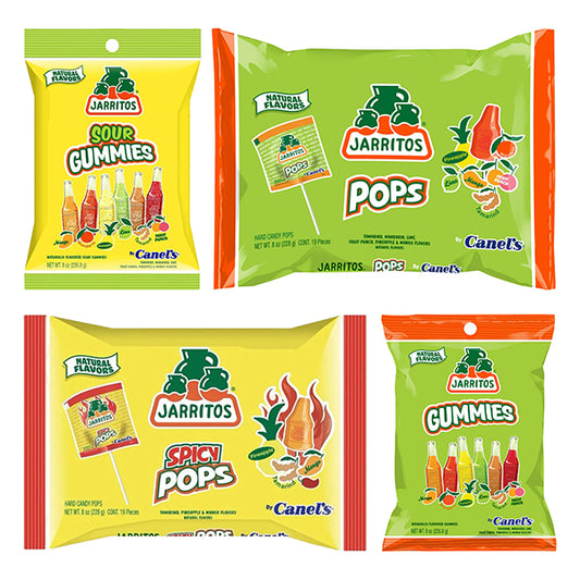 4 Pack - Jarritos Candy Variety Pack Sour & Sweet Gummies + Spicy & Sweet Lollipops Mexican Candy with Fruity Flavors