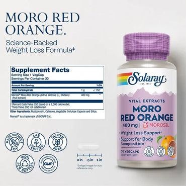 Solaray Morosil Moro Red Orange 400mg Weight Loss Support 30 VegCaps Solaray