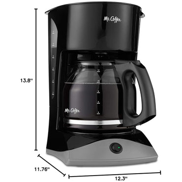 Mr. Coffee Black 12 Cup Coffee Maker with Auto Pause and Glass Carafe