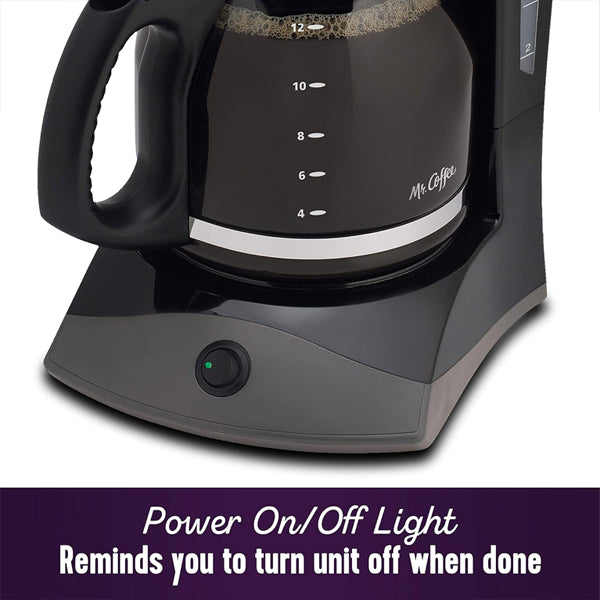 Mr. Coffee Black 12 Cup Coffee Maker with Auto Pause and Glass Carafe