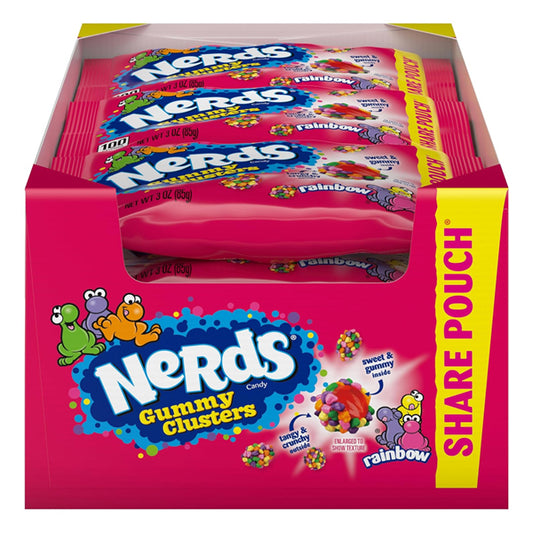 12 Pack - Nerds Gummy Clusters Candy Rainbow 3oz Pouches