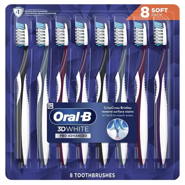 8 Pack Oral-B CrossAction 3D White Advanced Toothbrush Soft Bristle