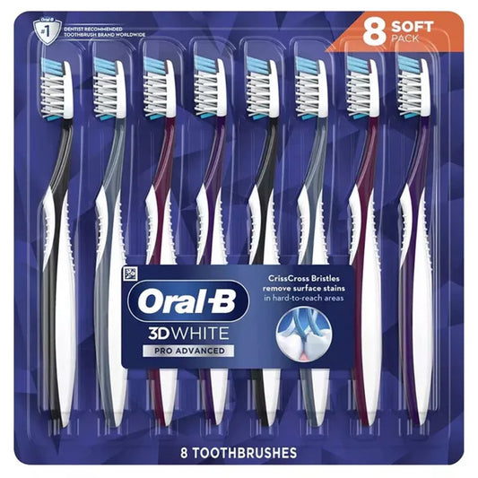 8 Pack Oral-B CrossAction 3D White Advanced Toothbrush Soft Bristle