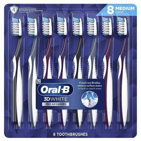 8 Pack Oral-B CrossAction 3D White Advanced Toothbrush Medium Bristle