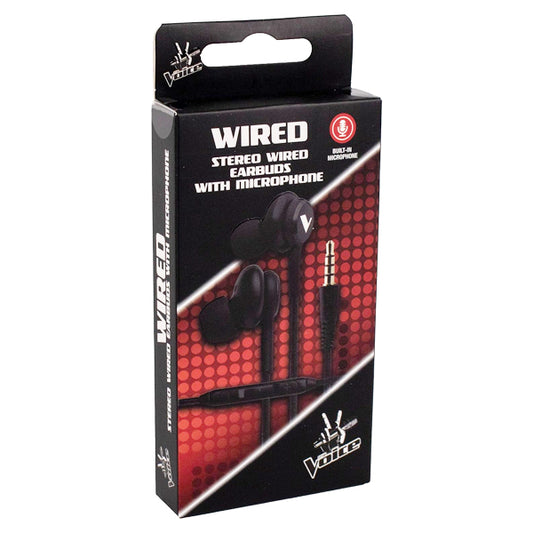 The Voice Wired Stereo Earbuds with Microphone and 4' Cable - Black