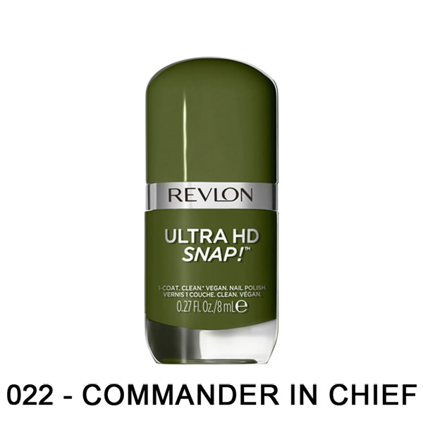 A 12-pack of Revlon Ultra HD Snap Rich Glossy Nail Polish Assorted Colors offers quick-drying, vegan, and 20-Free nail color for healthy, stylish nails. Includes olive green shade and other trendy colors.