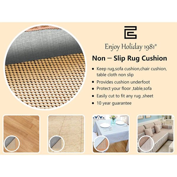 Infographic for Unbranded 2 Pack - 3x5 Non Slip Area Rug Pad Gripper, showcasing textured surface, extra cushioning, anti-slip and cut-to-fit features. Ideal for rugs, tablecloths, or sofa cushions to reduce noise on hardwood floors.