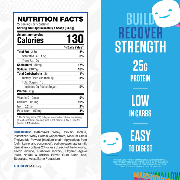 Ryse Loaded Protein Powder Jet-Puffed Marshmallow 1.5lb Tub