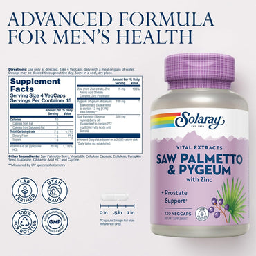 Solaray Saw Palmetto & Pygeum Prostate Health Supplement 120 VegCaps