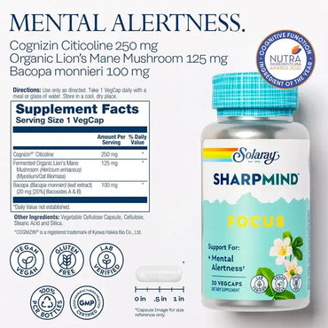 Solaray SharpMind Focus Mental Alertness Nootropic 30 VegCaps Solaray