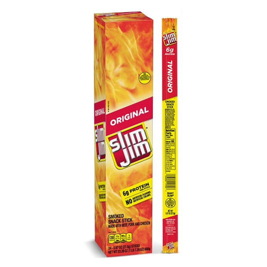 Slim Jim Original Giant Smoked Snack Meat Stick 0.97oz 24 Count