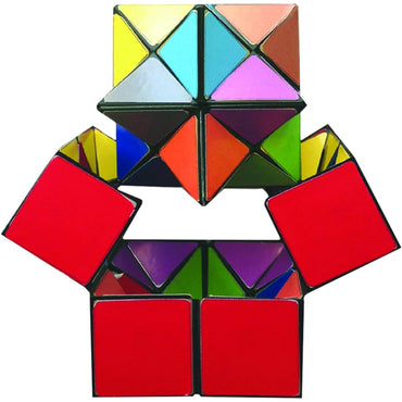 The California Creations The Amazing Star Cube Geometric Puzzle is a multicolored brain teaser arranged in fun shapes with triangle and square segments—perfect for fans of California Creations Star Cube challenges.