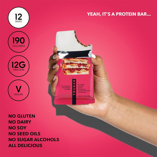 TRUBAR Vegan Gluten Free Protein Bar Get In My Belly Pb & Jelly 12ct