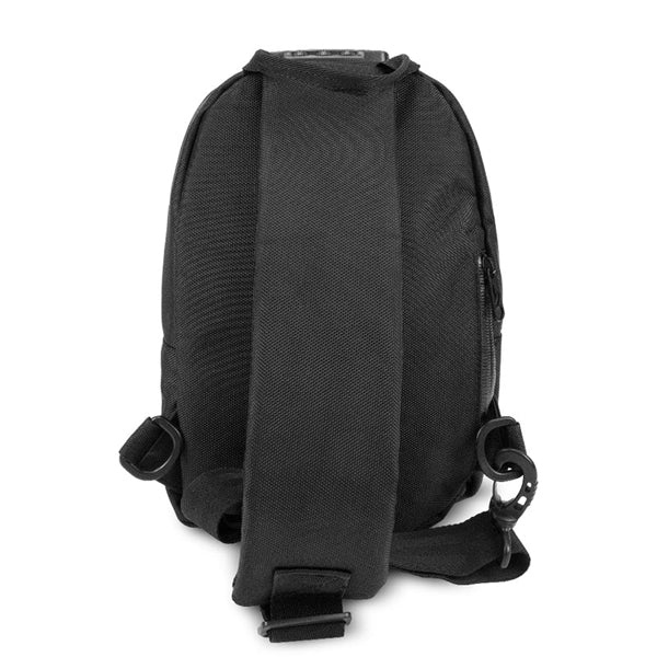 The Skunk Uno Crossbody Sling Bag is shown from the back with a single wide strap and side zipper, featuring 100% smell-proof carbon lining and weather-proof design by Skunk.