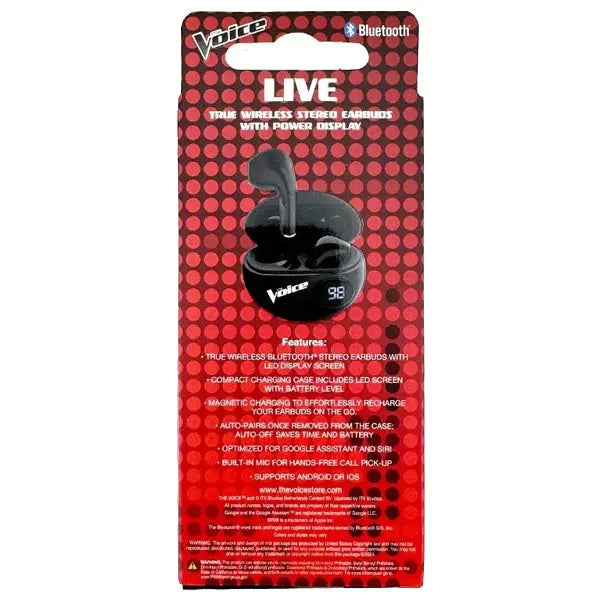 The Voice Expert True Wireless Stereo Earbuds With Power Display Black Bluetooth The Voice