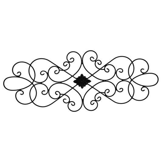 The Besti Wrought Iron Wall Art Decor for Living Room and Bedroom Medallion (32 x 12) features a scroll-style design with a central floral accent and rust-resistant finish for lasting elegance.