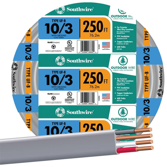 Southwire Company #13059155 10/3 W/G UF Cable 250 Foot Southwire Company
