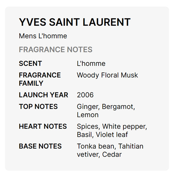 Yves Saint Laurent L'Homme YSL Eau De Toilette Spray for Men 2oz