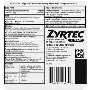 Zyrtec 24 Hour Allergy Relief Tablets 10mg, 90 Count Zyrtec